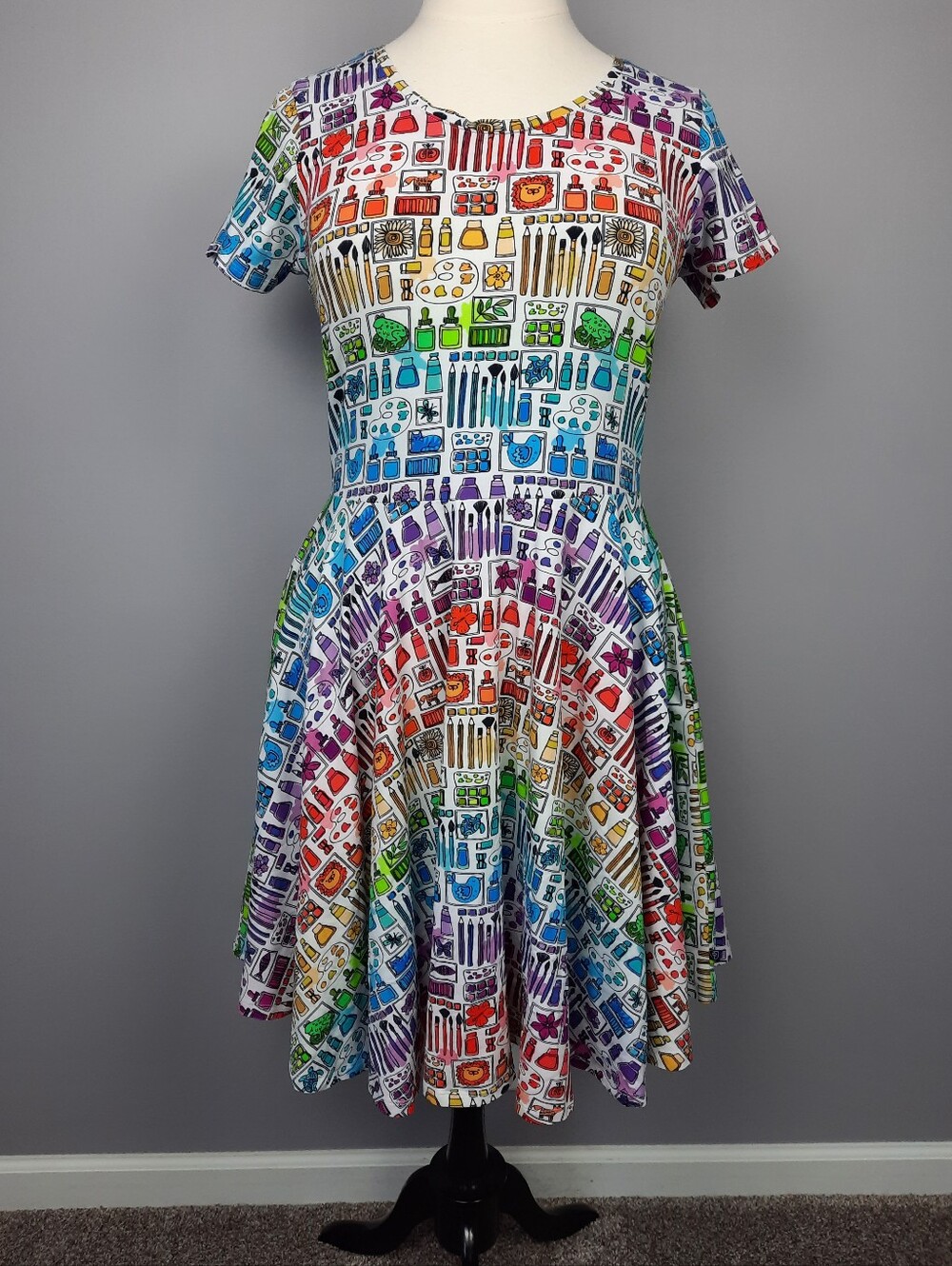 Princess Awesome Cotton Colorful Art Print Short Sleeve Dress with Pockets 16/18